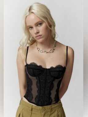 Anthropologie Out From Under Modern Love Black Lace Carset Size M
